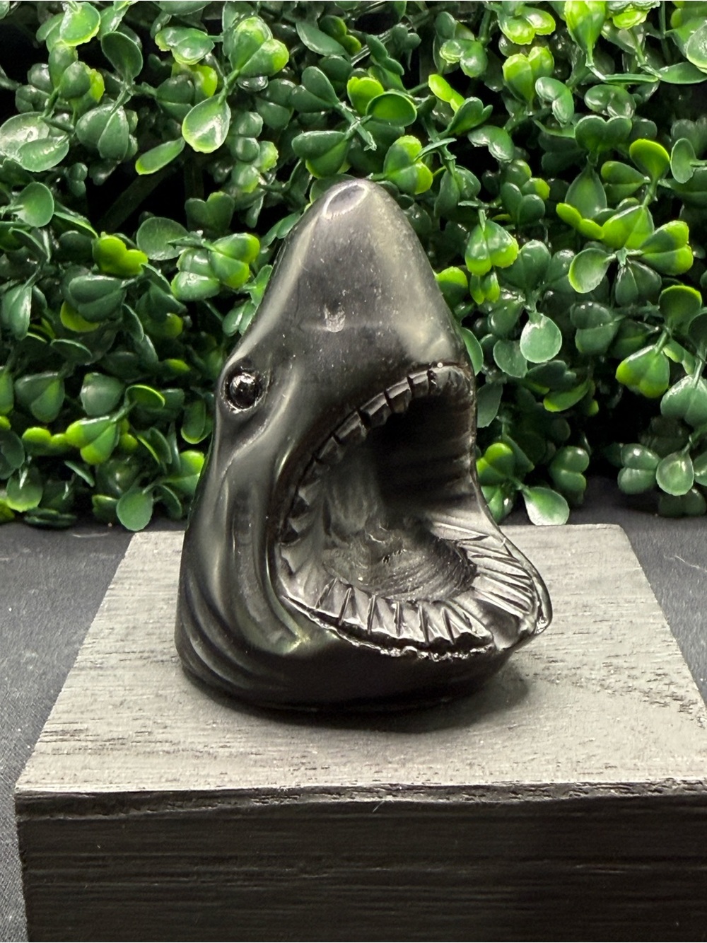 Hand Carved Obsidian Shark Head
